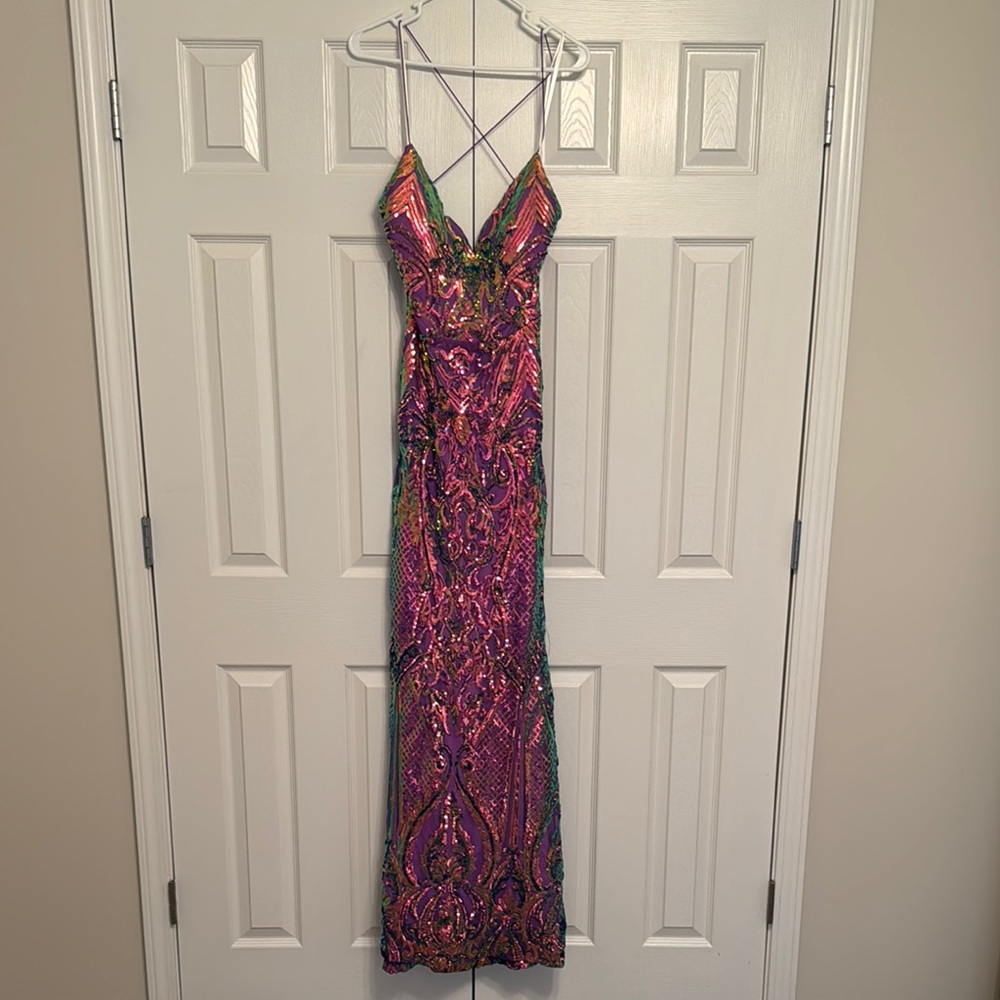Windsor Pink and Purple Sleeveless Prom Gown